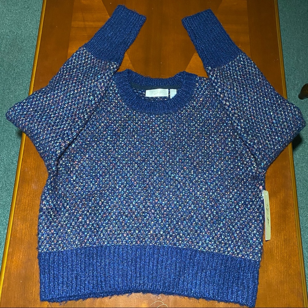 RD Style Cropped Crochet Pullover Wool Blend